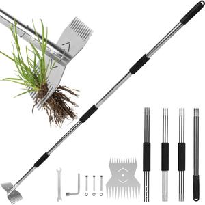 Garden Weed Tool,Portable Gardening Weeder Tool,63" Weeding Tools Gardening long Handle,24-Claw Steel Head Design - Easy weeding without bending or squatting down,Suitable for farm planting,gardening (Black)
