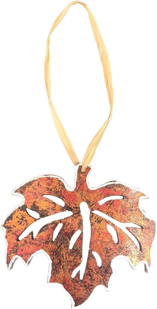Handmade Coconut Shell Maple Leaf Hanging Ornament, Natural Fall Decor, Autumn Tree Decoration (Red)