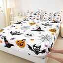 Bats Halloween Decoration Pumpkin Fitted Sheet Witch Hat Bed Sheets Spider Web Bedding Set Twin,Bones Galaxy Stars Sheets Cartoon Skeleton Spooky Spider Webs Halloween Decorations Indoor (Multi 04)