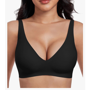Deep V Bras for Women No Underwire Seamless Bralettes for Women Wireless Plunge T Shirt Bra with Extender Black (No Size)