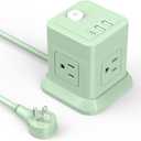 Cube Power Strip, FDTEK 4 Widely Spaced Outlet with 3 USB (1 USB C) Flat Plug Power Strips with Long Extension Cords Space Save Compact Portable for Travel Home Office Cruise (Green) (5FT)