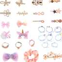 Hair Accessories Kit for Girls Including 32 Pieces Hair Clips, Hair Barrettes, Hair Ties, Hair Bows - Great Gift for Birthday, Christmas, Party, Age 4-15 (Crystal)