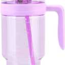 50 oz Clear Tumblers with Lid and Straw | Tritan Plastic | Leak-Proof BPA-Free Water Bottle with Time Marker | Reusable Cup for Iced Coffee, Tea, Juice, Boba, Smoothies (Purple)