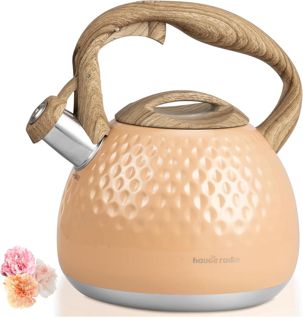Tea Kettle,2.5 Quart Stovetop Tea Kettles Loud Whistle,Food Grade Stainless Steel Water kettles for Stove Top with Anti-hot Ergonomic Handle,Suitable for All Heat Sources (Peachy)