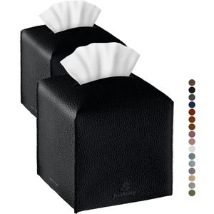Tissue Box Cover, Jeethemy Square PU Leather Tissue Box Holder, Modern Tissue Case Facial Paper Organizer Dispenser5X5X5'',Double Black