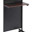 Audio-Visual Direct Wheeled Lectern Podium - Standing Desk with Storage Shelf - Cherry/Black - Ideal for Presentations and Laptop Use