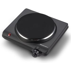Elite Gourmet Countertop Electric Burner, 1000W Cast Iron Hot Plate, 7 Heat Settings, Portable Cooktop for RV, Dorm, Office & Small Kitchens, Road-Ready & Compact