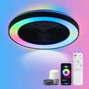 20" Low Profile Ceiling Fans with Lights,Smart RGB Ceiling Fan with Alexa/Google Assistant/Tuya APP Control, Flush Mount Enclosed Bladeless Ceiling Fan with Light for Kids Bedroom/Living Room
