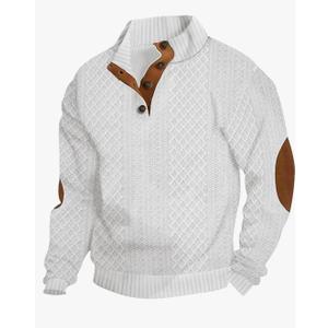QOSOQ Men's Casual Sweatshirt Pullover Sweater Casual Long Sleeve Stand Collar Quarter Button Sweaters Medium