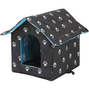 VARMTOR Outdoor Cat House, Cat Houses for Outdoor Cats, Weatherproof Warm and Insulated Cat House with Transparent Curtain Pet House, Stray Cats Shelter (Black,Small-Houses)