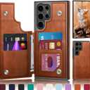 Designed for Samsung Galaxy S24 Ultra Case Wallet with Card Holder, [Magnetic Clasp Cover] [RFID Blocking Leather Protection] Shockproof Women Men Cases for Samsung S24 Ultra Light Brown
