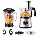 Sweetcrispy Food Processor Blender Combo for Vegetable, Dough, Electric Food Processors Slicing, 6 Cup Chopper for Meat, Puree, 2 Speeds, Sharp Blades, Safety Lock with 1.5L Glass Jar (Silver)