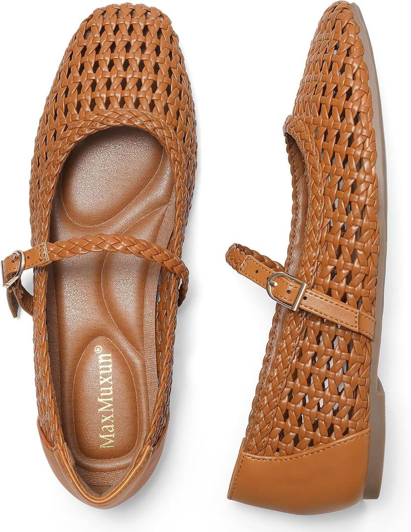 MaxMuxun Ballet Flats for Women Square Toed Mary Jane Flat Comfortable Woven Dressy Shoes, Size: 8