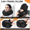 Travel Pillow - Hooded Neck Pillow Airplane Memory Foam Filling for Plane, Office, Cars Sleeping, Road Trip, Long Flights, Airplane Travel Essentials, Includes Eye Mask & Earplugs (Black)