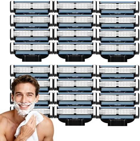 Precision Razor Blades 24Pcs Double Lubrication Strip Manual Razor Replacement Blades,Compatible with Mach 3 Razors Refills,Men's Manual Universal Shaver Blades