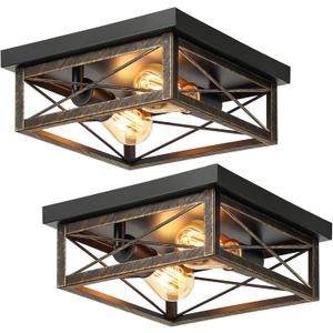 Oil Rubbed Bronze Hallway Light Fixtures Ceiling, 2-Light Farmhouse Industrial Flush Mount Ceiling Lights, 2-Pack Metal Kitchen Light Fixtures, Close to Ceiling Lights for Bedroom Living Room Entryway