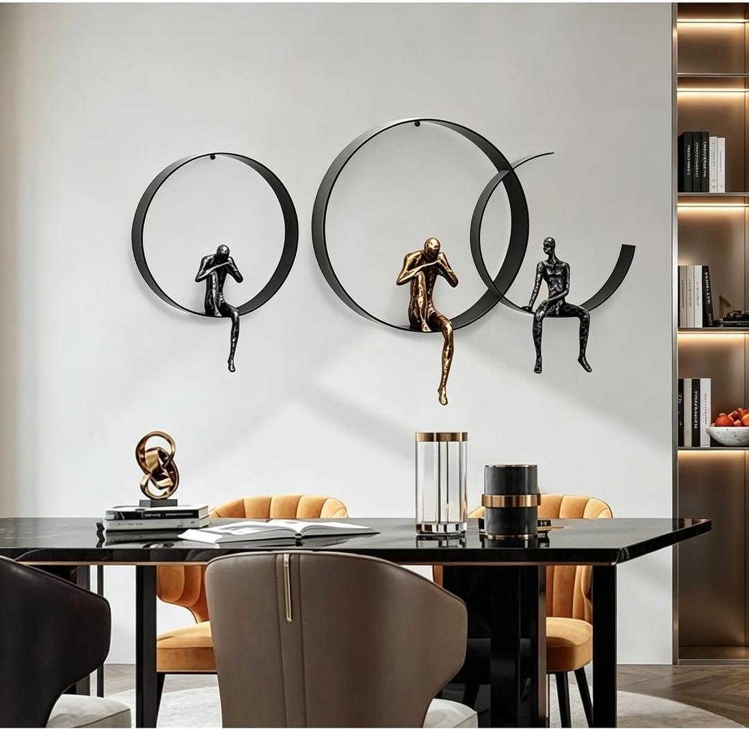 ZSKXJBPF Wall Decor, Metal & Resin 3D Wall Art, Minimalist Modern Art Work Ornaments, Thinker Wall Sculpture for Living Room Bedroom Kitchen Office Gift (3 Piece, 39.9 Inch)