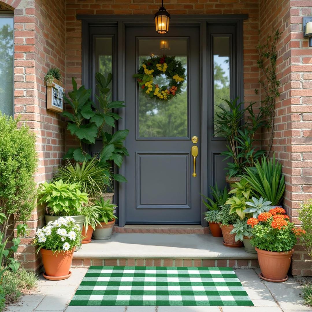 Buffalo Plaid Area Rug, Checkered Rug 3x5 Ft, Green and White Rug, Washable Cotton Mat for Front Porch, Entryway, Kitchen, Living Room, Home Decor