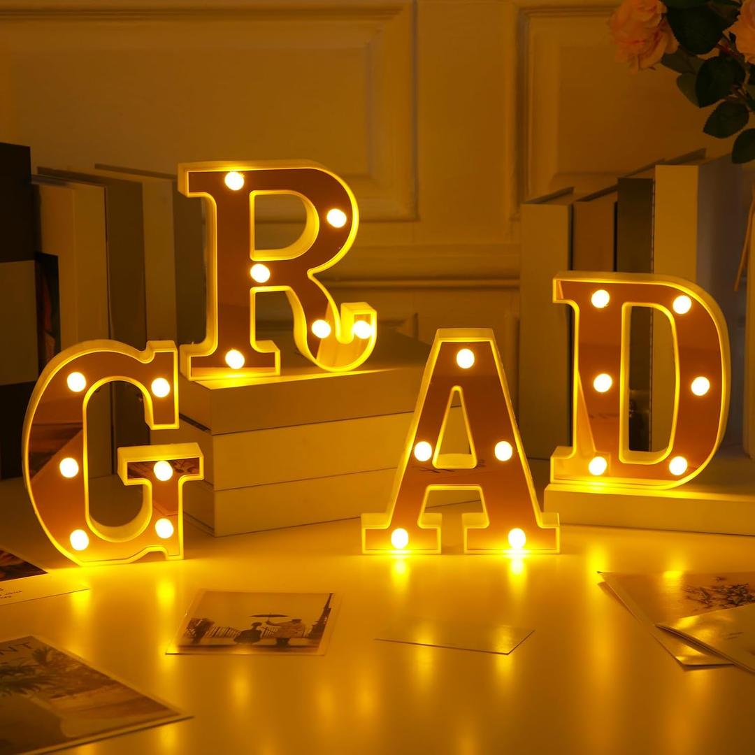 Demissle 4 Graduation Party Decorations 2026 Grad LED Marquee Letters Graduation Table Light Up Sign for Kindergarten Preschool High School College Class of 2026 Grad Party Supplies(Gold)