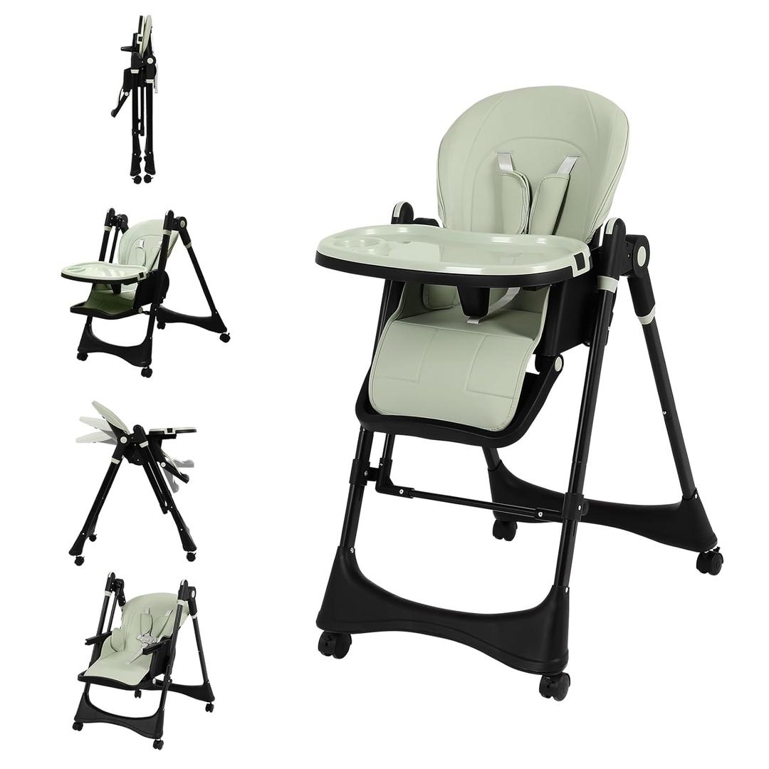 6-in-1 Convertible High Chair with Rocker | Baby High Chair for Newborn to Toddler (0-3 Years) | Adjustable, Foldable & Easy-Clean with Dishwasher Safe Tray & Tool-Free Assembly,Black-Green