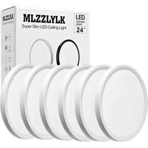 6PK 12 inch LED Flush Mount Ceiling Light Fixture,24W Super Slim LED Ceiling Light 2400LM,3000K/4000K/6000K CCT Selectable,Close to Ceiling Round Flat Panel Light for Bedroom,Kitchen,Hallway (White)