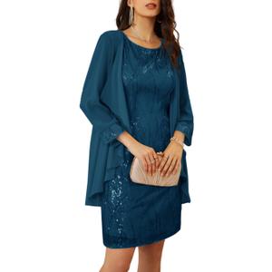 GRACE KARIN Women's Sequin Dress - Wedding Guest & Mother of The Bride Formal Dress - Two Piece Knee Length (XX-Large, Peacock Blue)