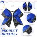 3 x 1PCS Glitter Cheer Bow Large Cheer Bows Rhinestones Hair Bows Girls 8"Cheerleading Bows Bulk Elastic Band Ponytail Holder for Teen Girls College Sports Competition Blue Black