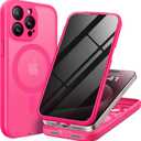 TIESZEN for iPhone 15 Pro Max Case, Compatible with MagSafe, Built-in Privacy Screen Protector and Camera Protection, Anti Spy Full Body Dustproof Shockproof Hard Phone Case 6.7", Hot Pink