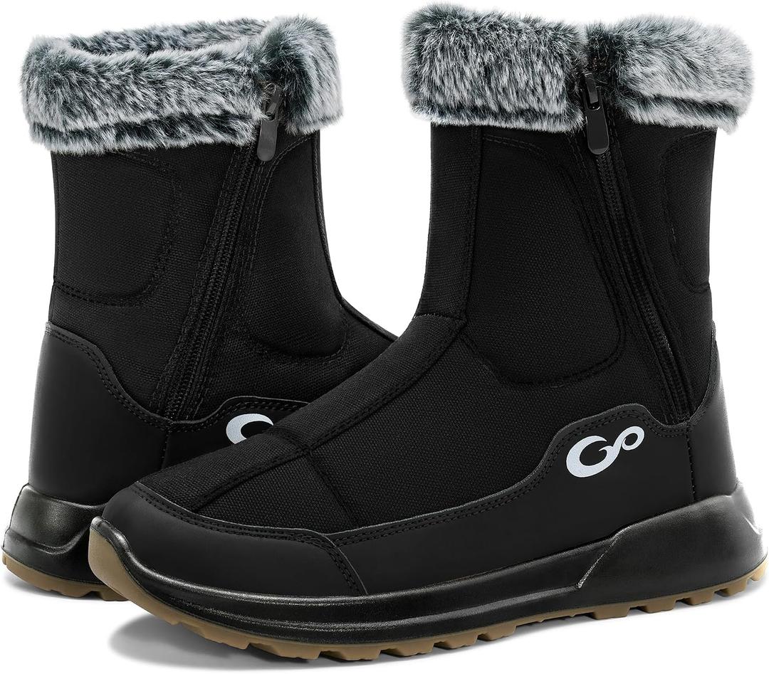 Aomigoct Winter Snow Boots for Women: Warm Comfortable Fur Lined Non-slip Mid Calf Booties Outdoor Walking, 10.5