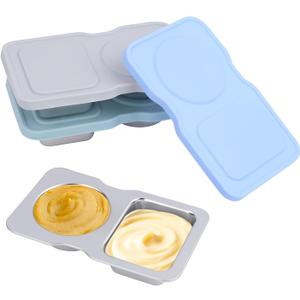 3 Pack Salad Dressing Containers,Double Compartment Small Condiment Containers with Silicone Cover,for Holding Salad,Sauce,Nuts, Leak-Proof Reusable Stainless Steel Container for Office,Picnic,Travel