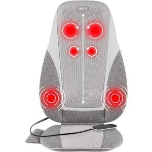 Homedics Shiatsu Back Massage Cushion with Heat, Deep Kneading & Vibration, Handheld Remote, Lumbar Vibration Waves, 3 Massage Zones, Upper, Lower,Full Back,Fits Most Chairs, Premium Fabric,Grey