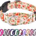 Hikiko Floral Dog Collar for Small Medium Large Dogs, Adjustable Nylon Flower Martingale Collars with Quick Release Buckle (Creamy Natural, S)