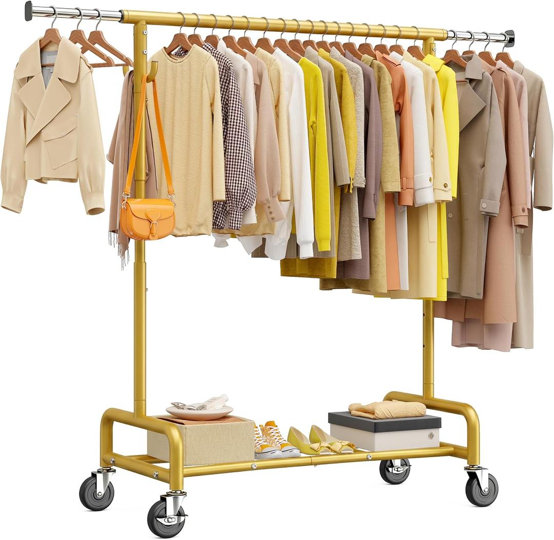Raybee 75"W Heavy Duty Clothes Rack 450 LBS Rolling Garment Rack with Shelf