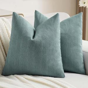 FUTEI Pack of 2 Chenille Decorative Throw Pillow Covers 22x22 Inch,Soft Cozy Striped Geometric Patterns Cushion Case,Modern Home Decor for Couch Bed Living Room,Grey Blue