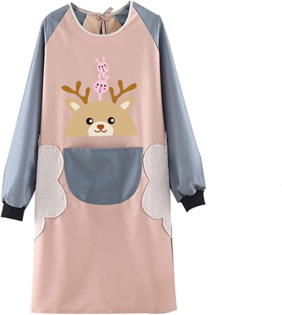 NAN Wind Women Kitchen Apron with Big Pockets,Long Sleeves Waterproof Apron for Cooking Baking Cleaning Work,Chef Aprons Kitchen Cooking Apron BBQ Grill Gift for Dad Men Women (Pink)