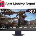 LG 32GS60QC-B Ultragear 32-inch Curved Gaming Monitor QHD (2560x1440) 180Hz 1ms 1000R AMD FreeSync HDR10 HDMIx2 DisplayPort Borderless Design Black Stabilizer DAS Crosshair FPS Counter - Black