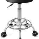 PU Leather Rolling Stool with Foot Rest Round Height Adjustment Swivel Spa Drafting Salon Tattoo Work Office Massage Vanity Stools Task Chair (Black), 15.74 inches x 12.59 inches x 22.83 inches