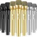 Sanwuta 9 Pcs Fake Microphone, Prop Microphone Bulk, Plastic Realistic Prop Mic, Pretend Fun Stage Mics Toy for Birthday Weddings Karaoke Stage Costume Cosplay Party Favor(Golden, Silver, Black)