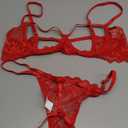 Lilosy Sexy Underwire Floral Lace Sheer Lingerie Set for Women See Through Bra and Panty 2 Piece, L