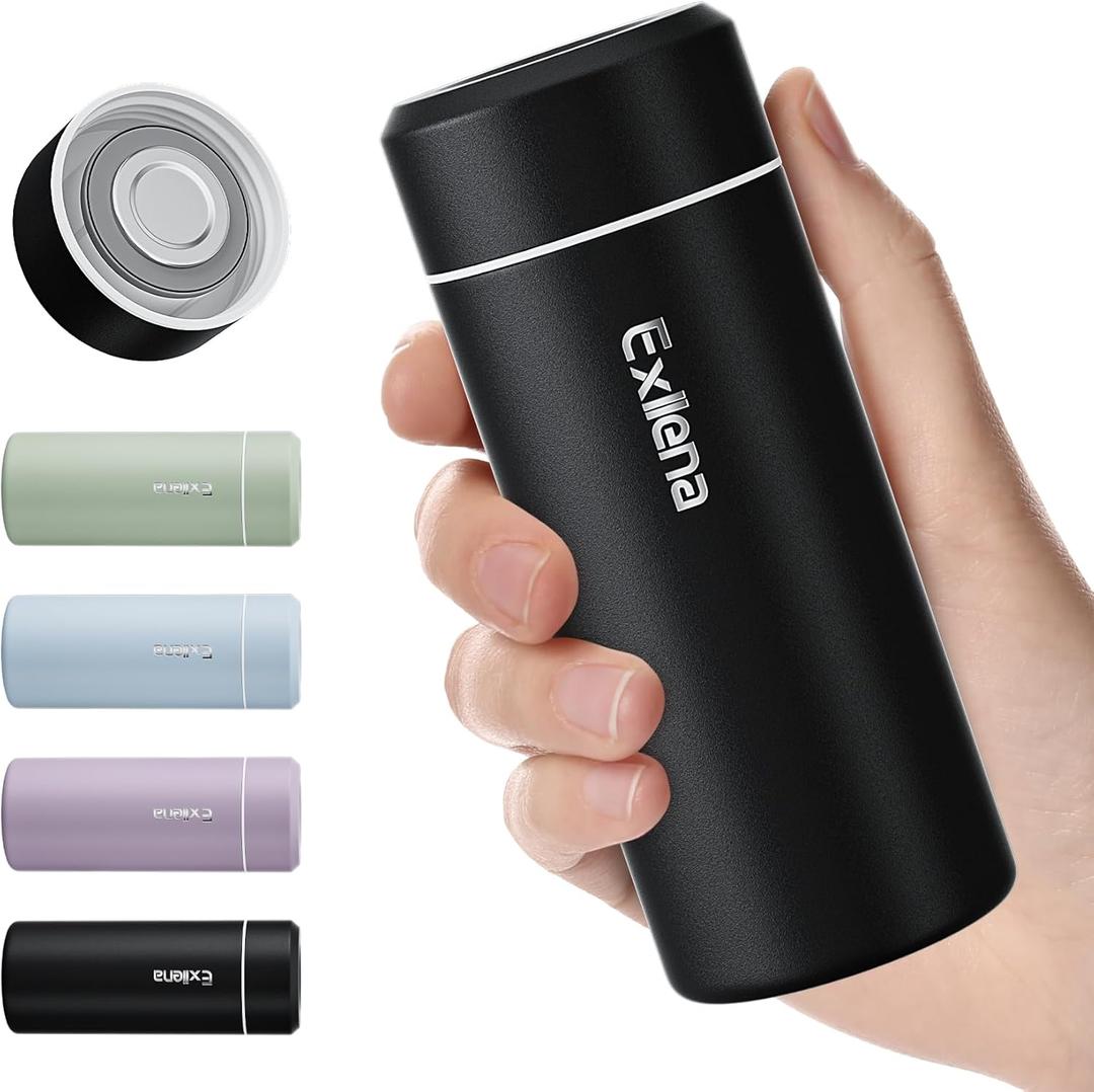 UpgradedExllena Small Insulated Water Bottle 8 oz/250ml Mini Insulated Water Bottle for Hot & Cold Drinks, Perfect Small Water Bottle for Travel, Purse...(Black)