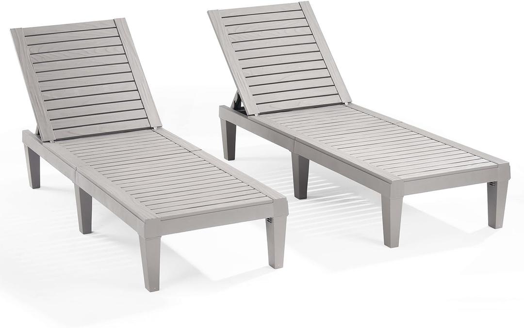 Nestl Patio Chairs - Grey Chaise Lounge Chair Outdoor, 5-Position Adjustable Sun Tanning Chair, Waterproof Pool Lounge Chairs Set of 2, Reclining Lawn Chair, Lightweight Outdoor Lounge Chairs