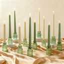 Green Glass Taper Candle Holders Set of 12, Small Tapered Candlestick Holders in Bulk, Modern Short Candle Sticks for Dining Table Centerpiece Wedding Christmas Party & Holiday Decorations