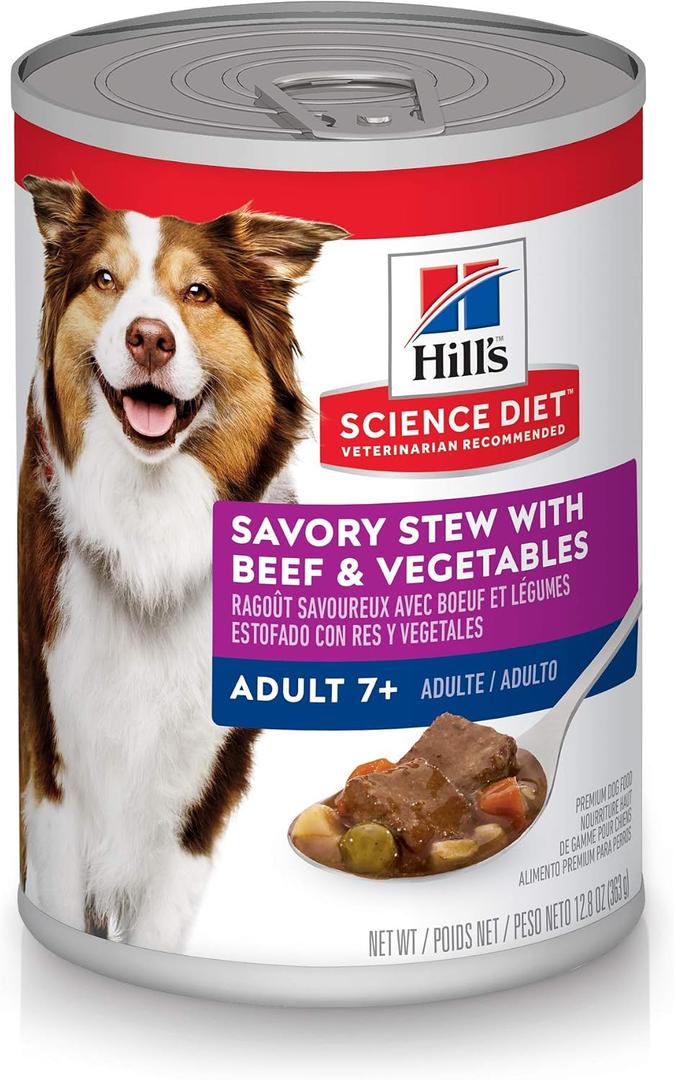Hill's Science Diet Senior Wet Dog Food, Adult 7+ Savory Stew with Beef & Vegetables Canned Dog Food, 12.8 oz, White - Pack of 2
