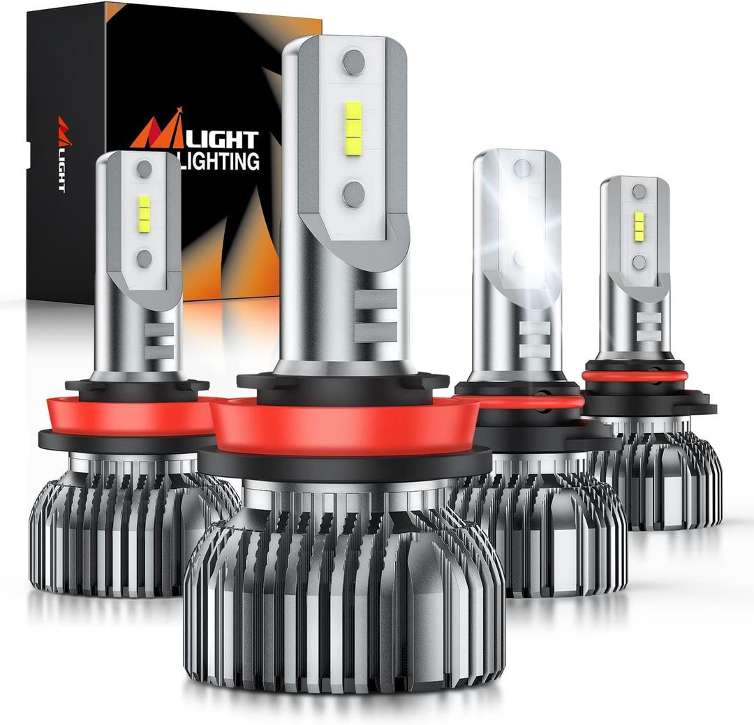 Nilight 9005/HB3 H11/H9/H8 LED Bulbs, High and Low Beam Fog Ligh Bulbs Combo, 6000K Cool White IP67, Plug and Play, 4-Pack (White)