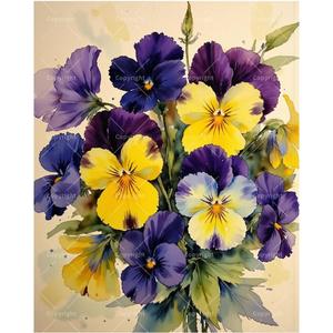 Floral Paint by Numbers Kit for Adults - DIY Purple and Yellow Pansies Painting on Canvas, Acrylic Paint Set, Suitable for Beginners, Art for Home Decoration or Gifts(8X12IN Framed)