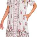ETOSELL Moo Moos Nightgown for Women with Pockets Casual Floral Print House Dress Short Sleeve Mumu Lounge Dresses S-3XL (White, M)