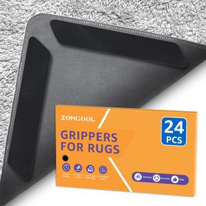 ZONGOOL 24 PCS Rug Tape, Reusable Washable Carpet Tape, Double Sided Non-Slip Rug Pads for Hardwood Floors, Rug Stoppers for Area Rugs, Black