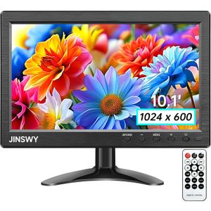 10.1" Security Monitor, 1024x600 HD Display, HDMI VGA BNC AV USB Ports, Small Monitor with Built-in Speakers & Remote Control, for CCTV Surveillance, DVR, PC, Raspberry Pi