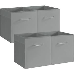 StorageWorks Gray Storage Cubes, 11 Inch Cube Storage Bins with Handle, Cube Storage Organizer Bins for Shelves and Closet, Collapsible Storage Bins, 4-Pack