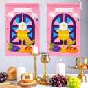 WATINC First Communion Banner Kit - 12 Set Holy 1st Communion Felt Banner Kit Baptism Christian Cross DIY Craft Decorations, Make Your Own Sunday School Church Hanging Crafts Supplies for Girls (Pink)